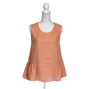 Francesca Bettini 100% Linen Sleeveless Top S Peach Ruffle Hem Made In Italy
